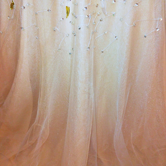 WOMEN'S BEADED & CRYSTAL BEIGE STRAPLESS EVENING PARTY GOWN DRESS - Picture 7 of 7